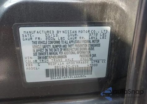 2013 Nissan Sentra Sv из США, поврежденный, VIN 3N1AB7AP4DL666826